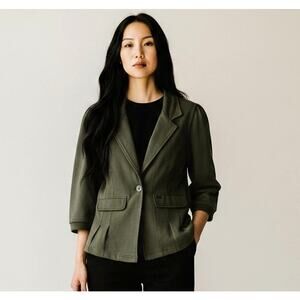 DIESEL Olive Green Knit Blazer Jacket Womens Small Stretch Cotton Puff Sleeve
